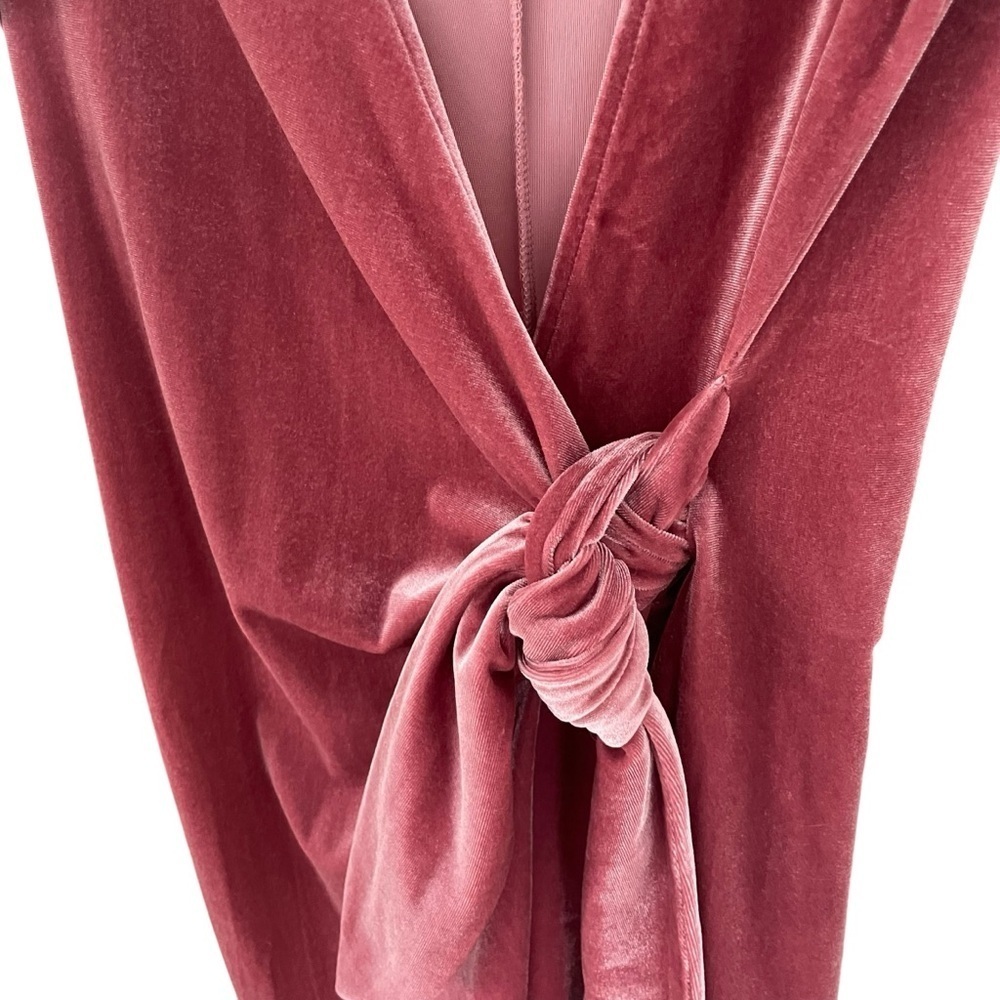 Socialite Pink Velour Wrap Dress Mini V Neck - Picture 2 of 7